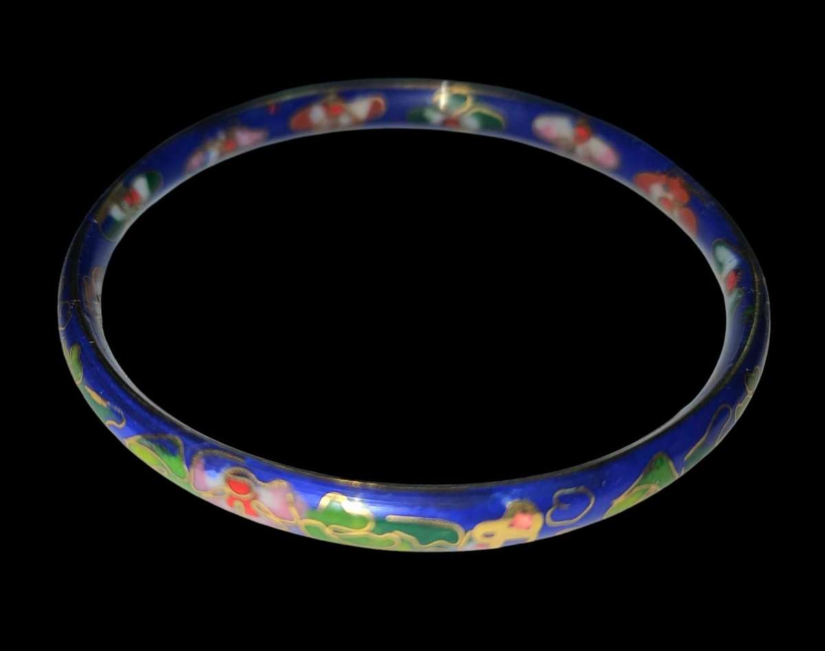 Blue Enamel Floral Cloisonne Bangle