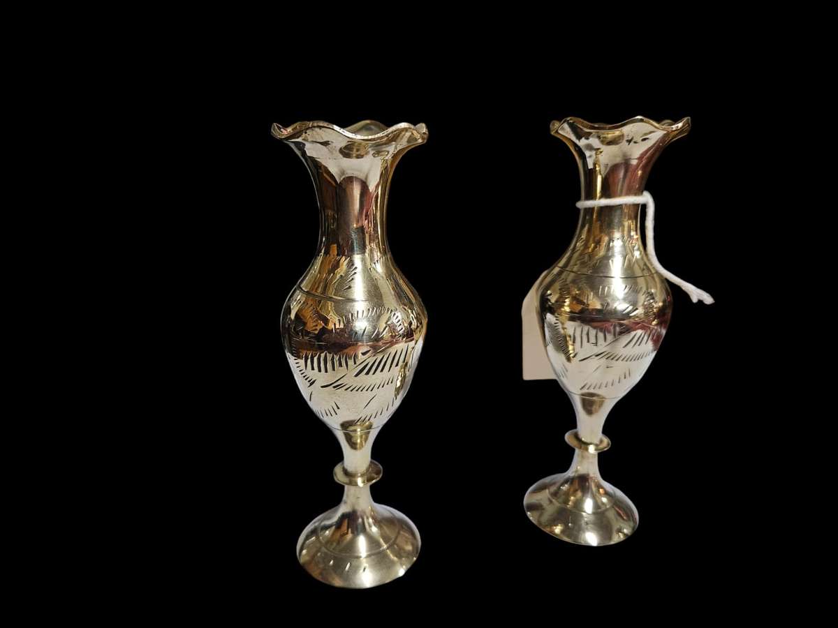 Pair of brass Scalloped edge vases