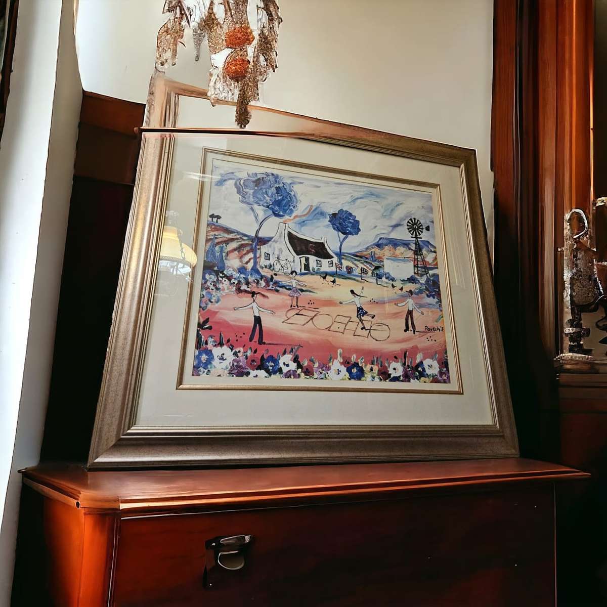 Framed Porchie Print behind glass R1450 H 83m x L 89cm