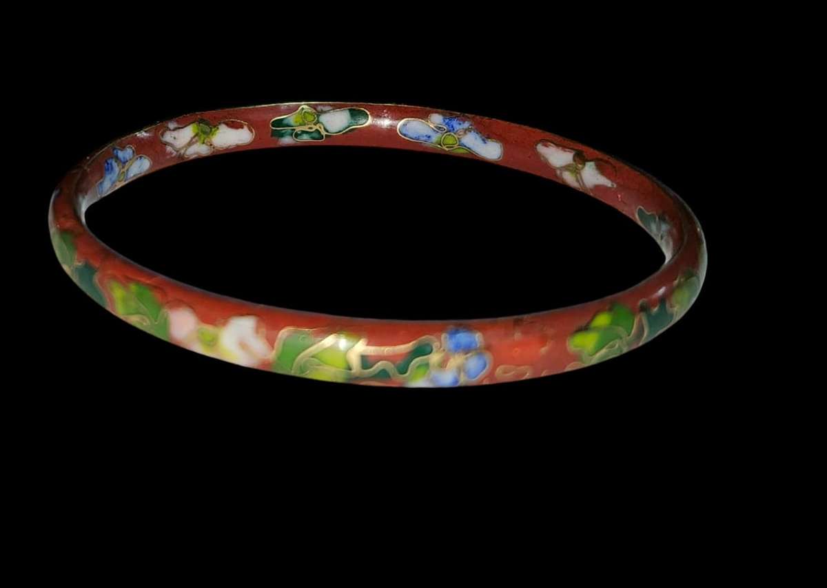 Burgundy/floral Enamel Cloisonne Bangle