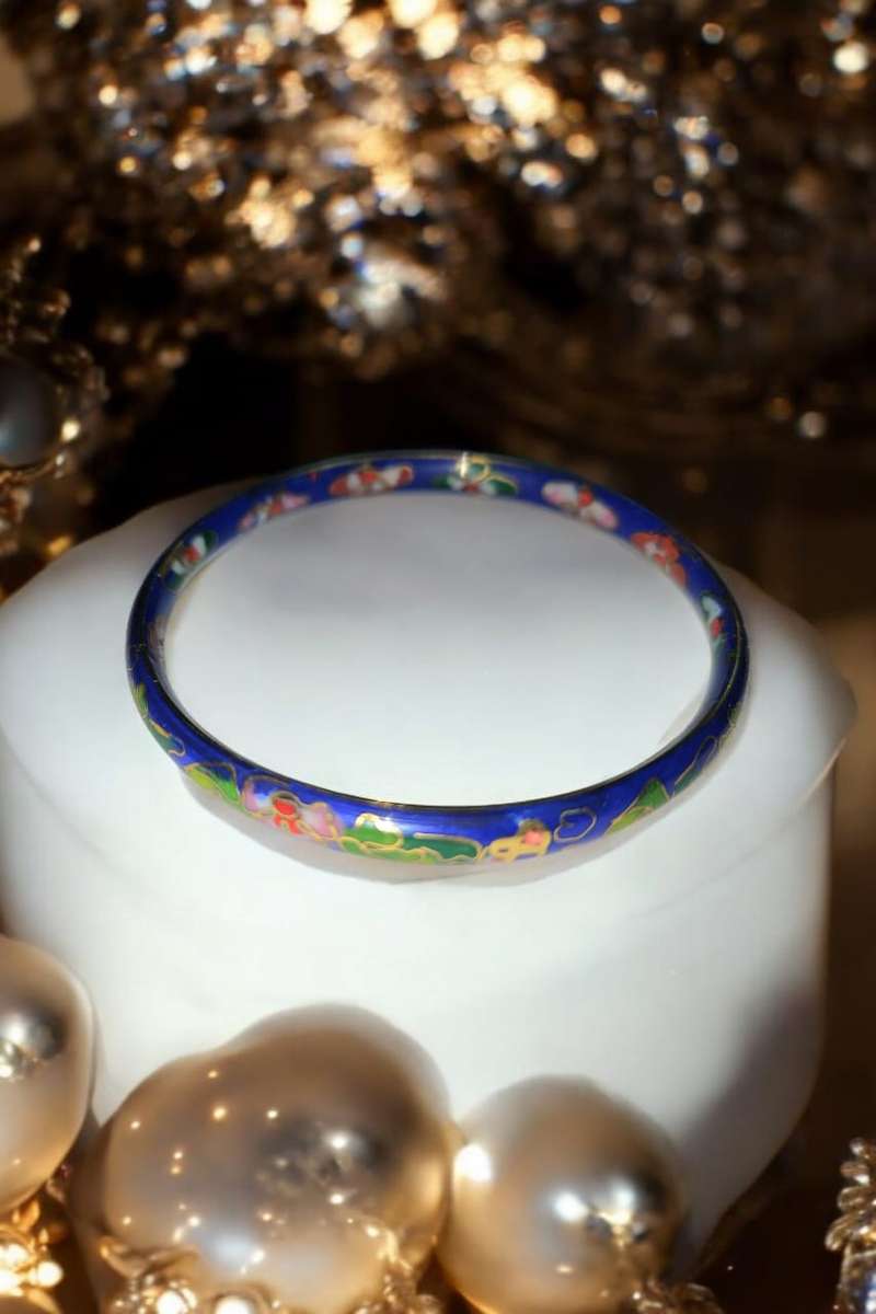 Blue Enamel Floral Cloisonne Bangle