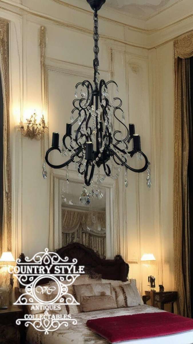 Black metal and crystal chandelier