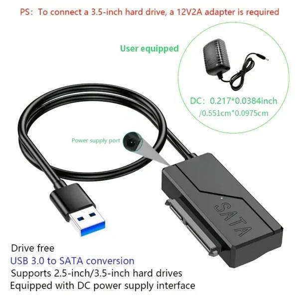SATA to USB 3.0 External Hard Drive Cable for 6.35cm & 8.89cm SATA HDD/SSD  High-Speed Data