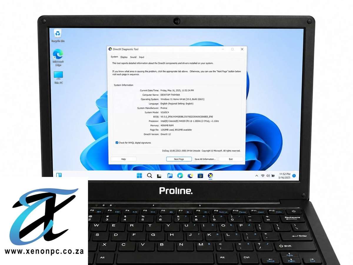 Proline V1165C4 12.5 Laptop Intel Celeron N4020 4GB RAM 320GB HDD Windows Laptop