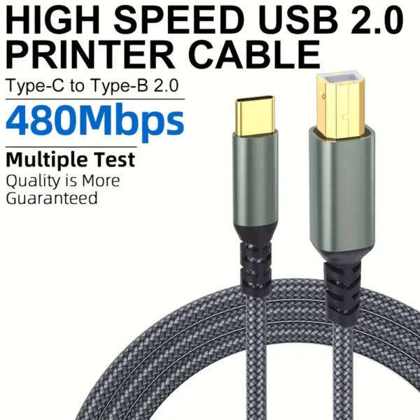 Printer Cable 2.0 USB C to Type B Printer Cable MIDI Cable, High-Speed Transmission 480Mbps Braided