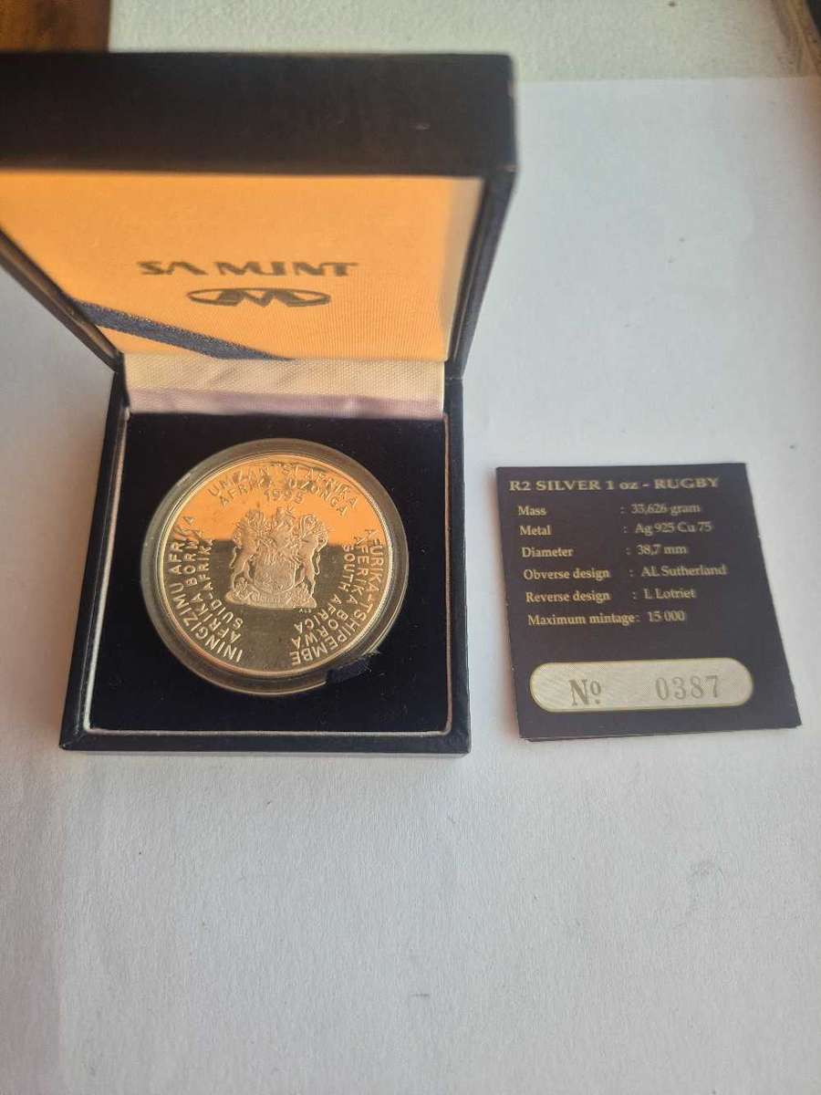 SA Rugby 1oz 1995 silver coin
