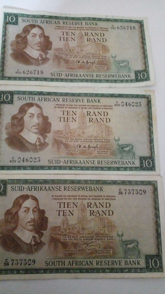 3x T W De  Jongh R10 one have a  spring bok water mark