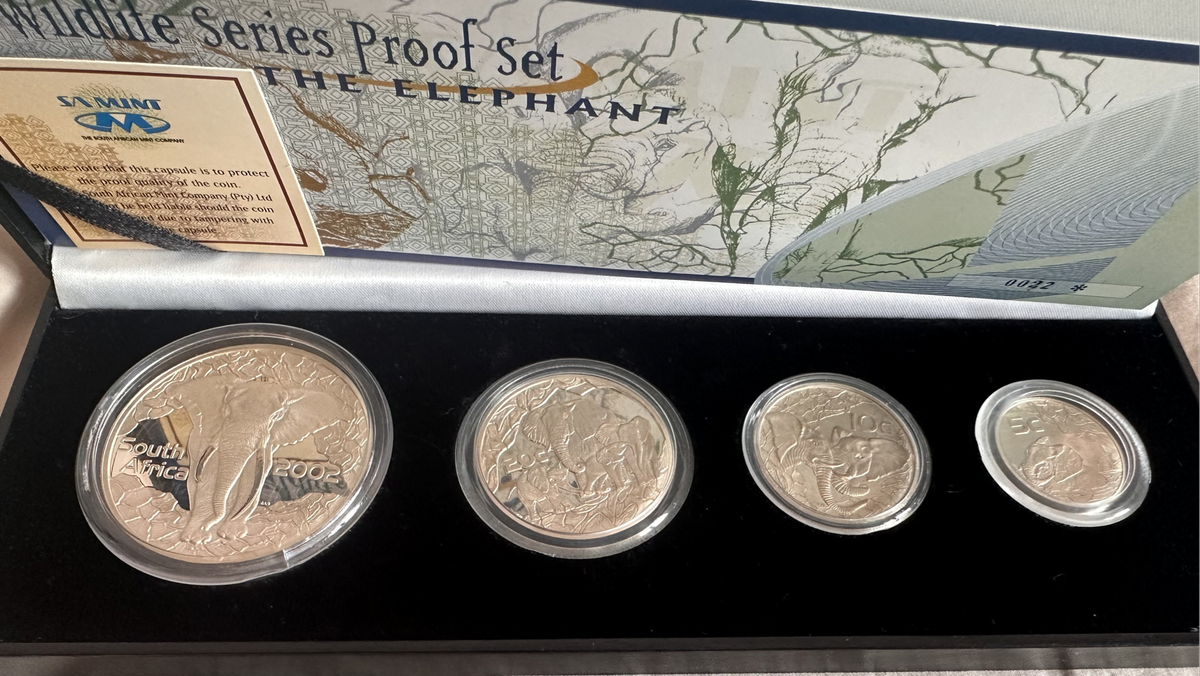 2002 Proof wildlife Elephant 4 coin Silver set 3.75oz