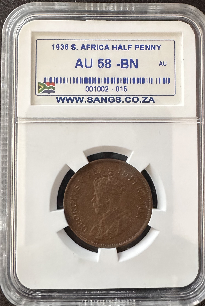 1936 half penny Union South Africa AU58 BN coin