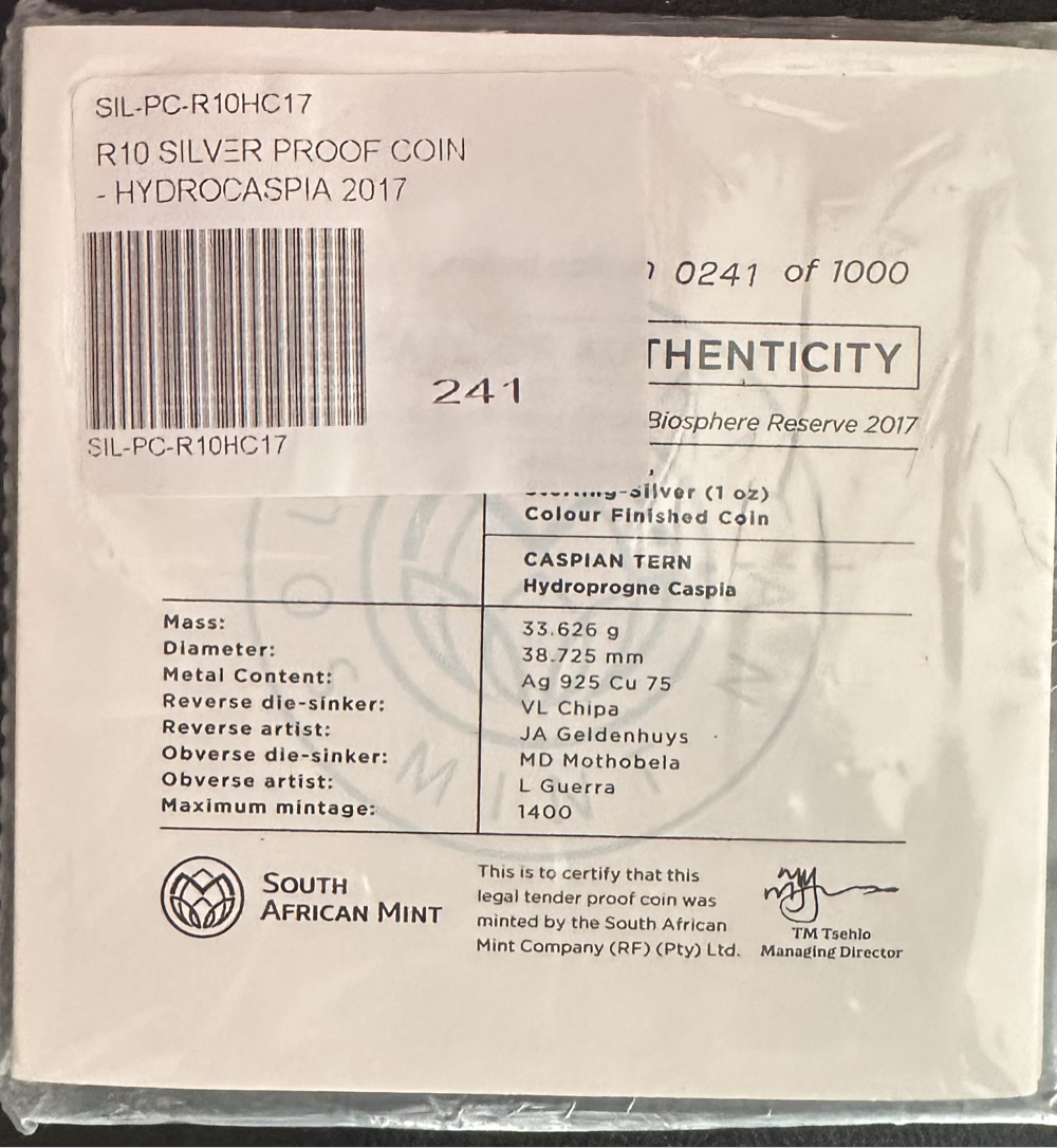 2017 Proof R10 Caspian 1oz Silver Colour coin