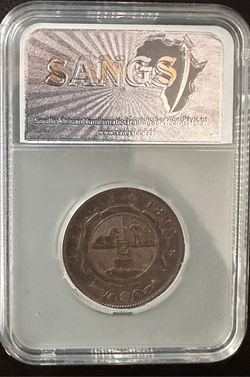 1892 ZAR Penny Red Brown AU55 SANGS coin