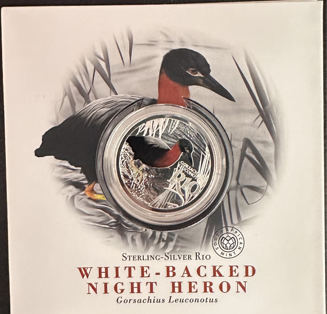 2018 Proof R10 White Backed Night Heron 1oz Silver Colour coin
