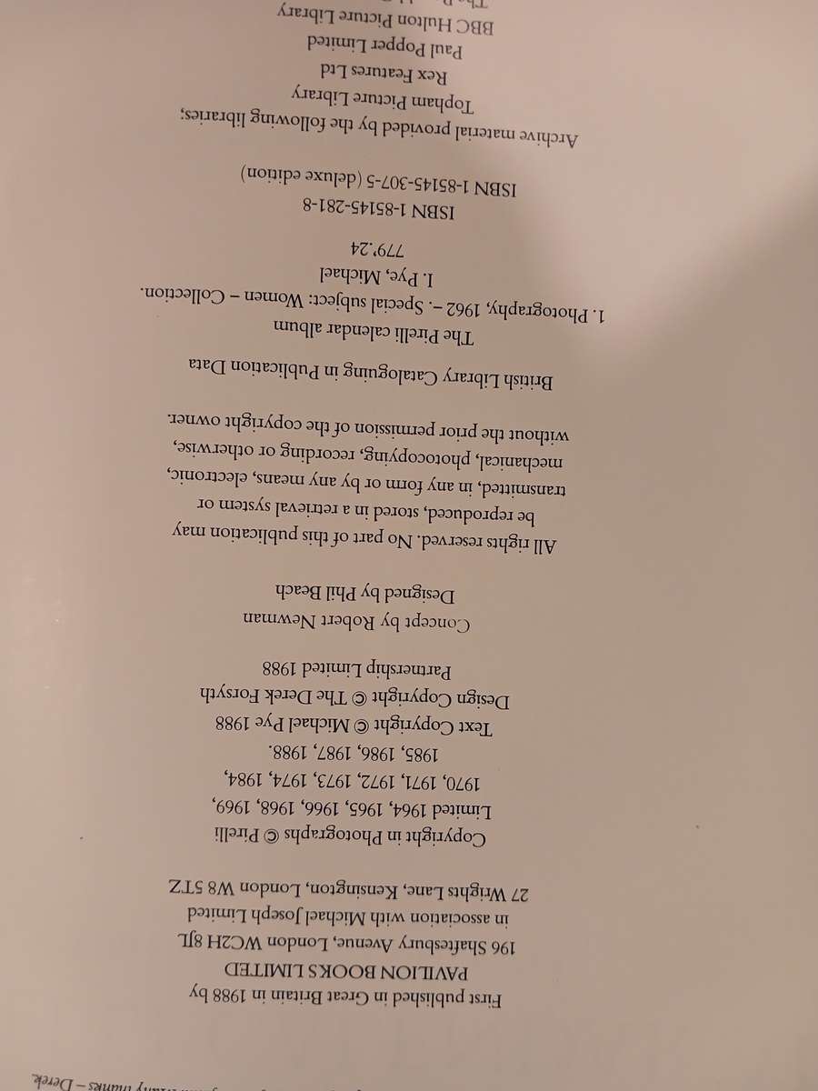 The Pirelli Calender Album, The First Twenty Five Years, 1988