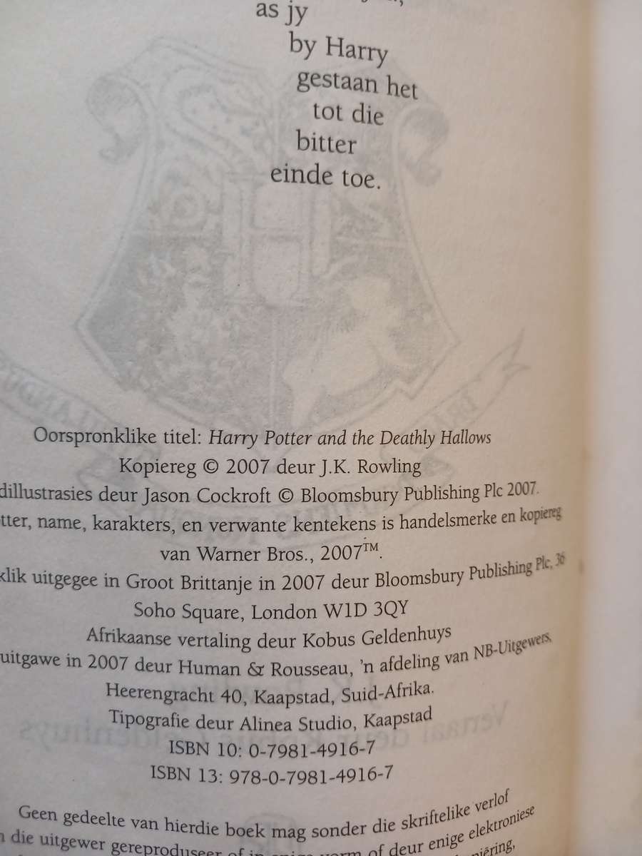 Harry Potter en die Skatte van die Dood, J.K. Rowling vertaal deur Kobus Geldenhuys