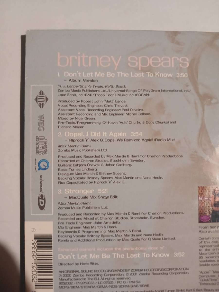 Britney Spears, Don't let me be the Last to Know CD single Enhanced, Limited Edition, UK