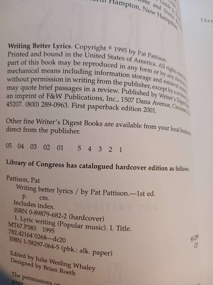 Writing Better Lyrics by Pat Pattison