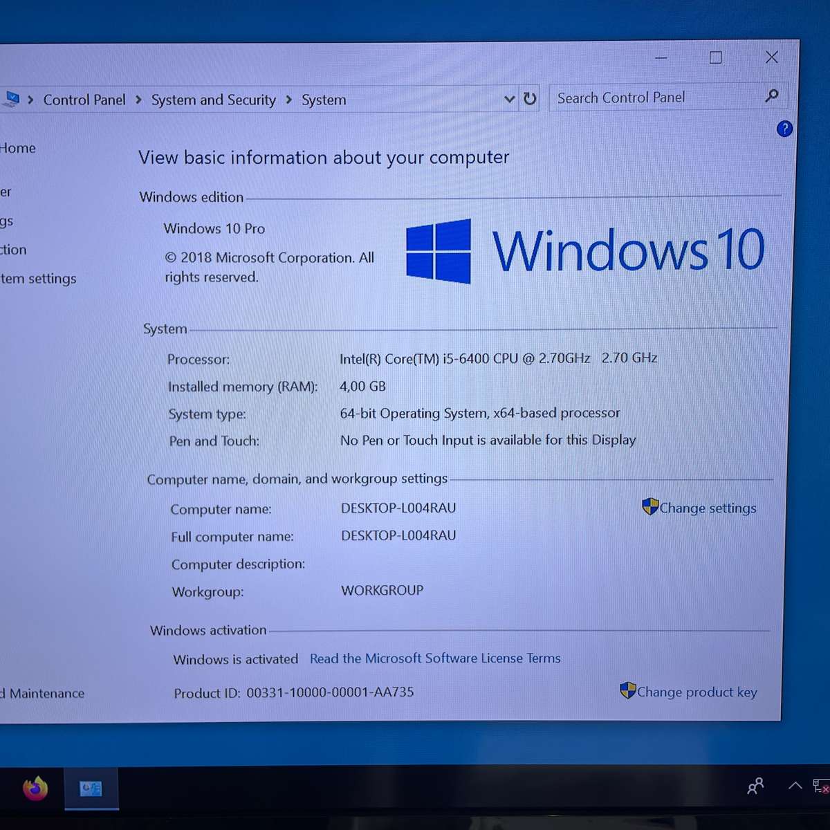 HP i5 6th Gen, 256GB SSD, 4GB DDR4 RAM