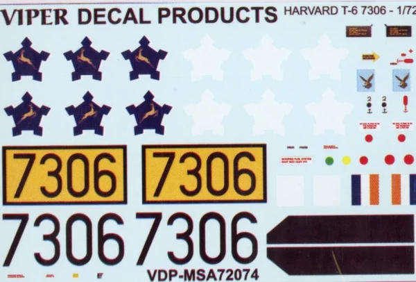 SAAF AT-6 Harvard '7306' 7 Sqn - 1/72  Scale (Viper Decal MSA72074)