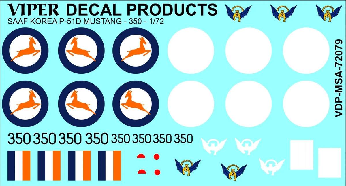 SAAF P-51D Mustang Korea '350' - 1/72 Scale (Viper Decal Products)(MSA72079)