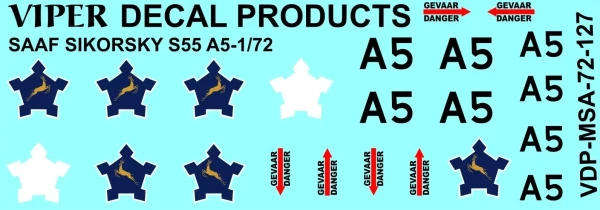 SAAF Sikorsky S.55 Decal Sheet - 1/72 Scale (Viper Decal Products MSA72127)