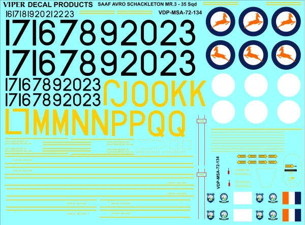 SAAF Shackleton MR.3 Decal Set - 1/72 Scale (Viper Decal Products MSA72134