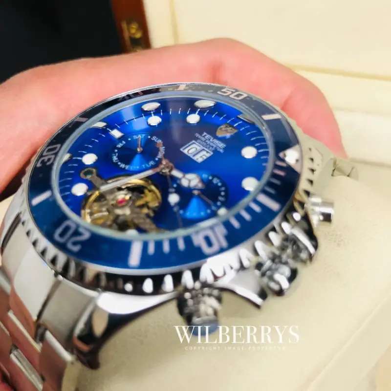 TEVISE Perpetual Flywheel Date Automatic Two Tone Blue