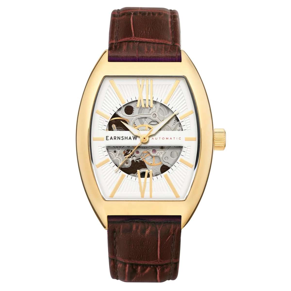 Thomas Earnshaw Catton Tonneux Skeleton Automatic Roman Gold Plated Watch
