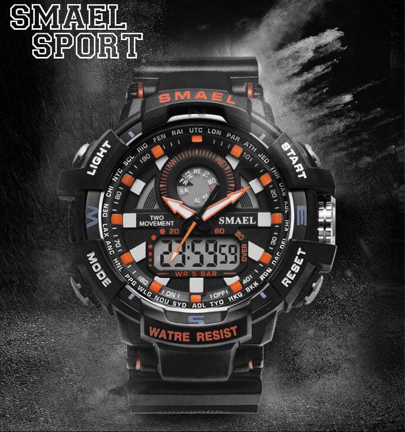Smael Mens Control Fighter Black / Red Shock Proof Watch