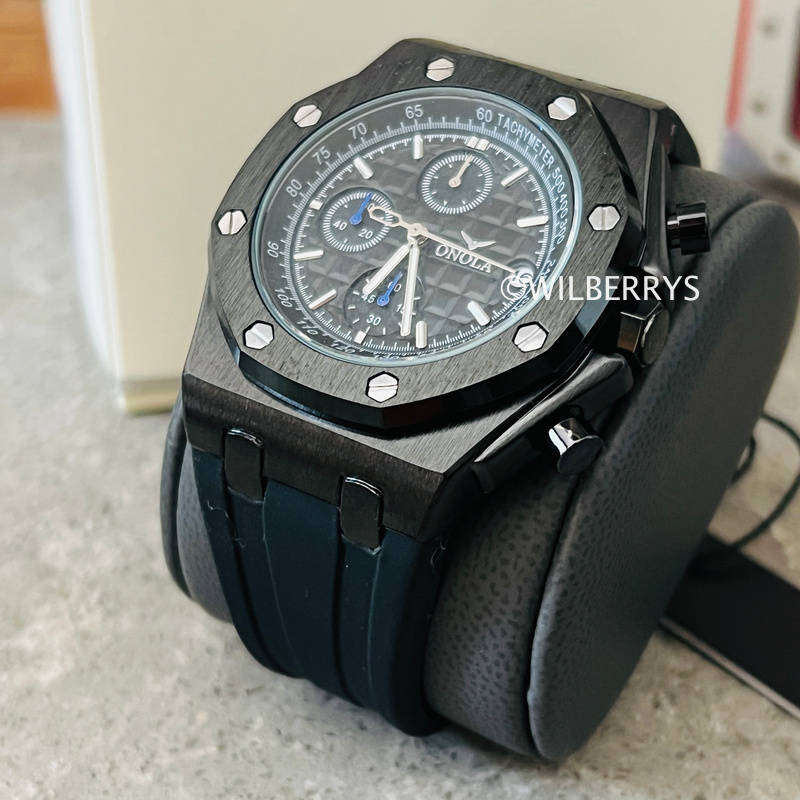 ONOLA Mens Oak Royale Octagon Chronograph Silicone Strap Watch