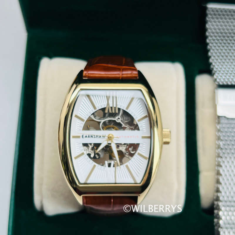 Thomas Earnshaw Catton Tonneux Skeleton Automatic Roman Gold Plated Watch