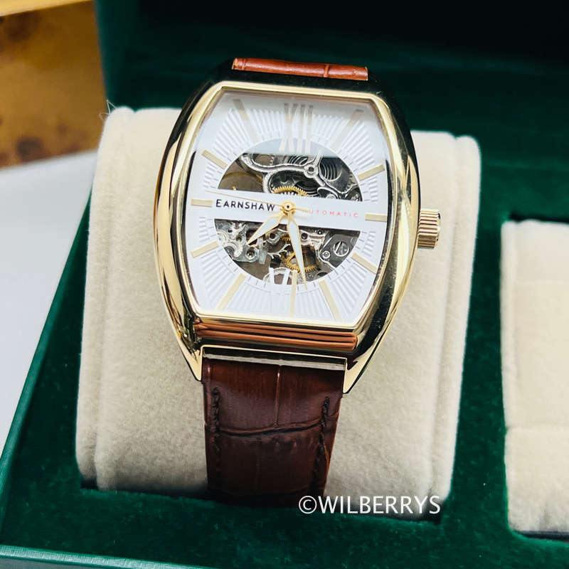 Thomas Earnshaw Catton Tonneux Skeleton Automatic Roman Gold Plated Watch