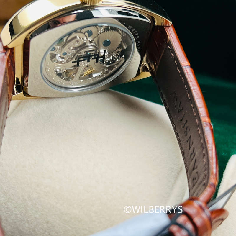 Thomas Earnshaw Catton Tonneux Skeleton Automatic Roman Gold Plated Watch