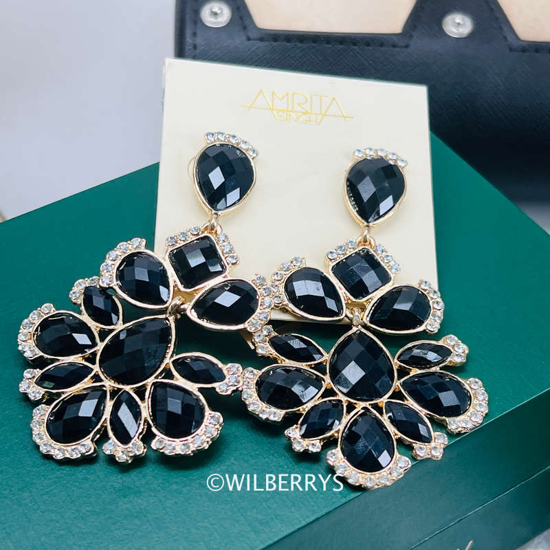 AMRITA NEW YORK Wizard of Oz Crystal Evening Dress Earring Jet Black