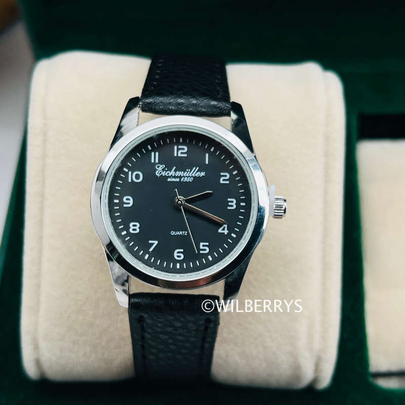 EICHMULLER since 1950 Womens Classic Quartz 30mm Leather Watch Silver/Black