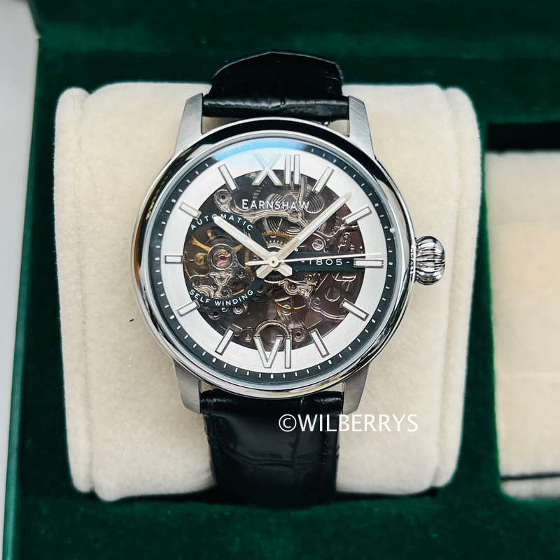 Thomas Earnshaw Skeleton Self Wind Skeleton Automatic Genuine Leather Strap Watch