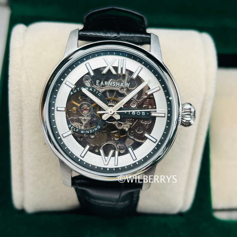 Thomas Earnshaw Skeleton Self Wind Skeleton Automatic Genuine Leather Strap Watch