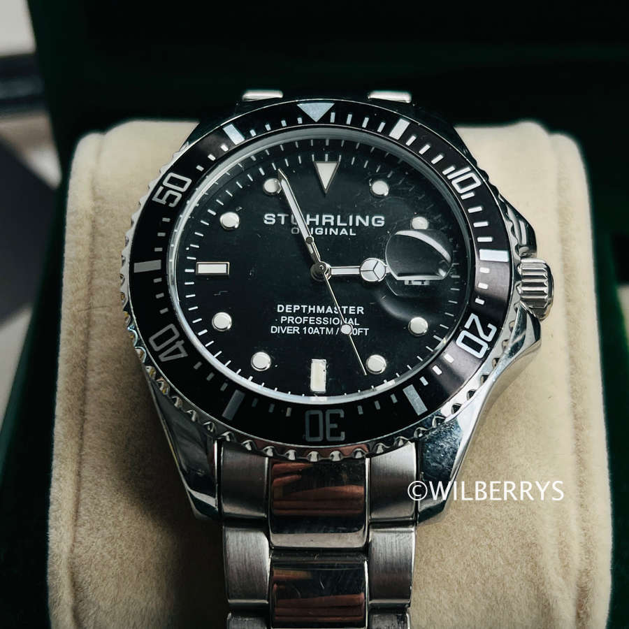 9/10 Condition Stuhrling Original Depth Master 200m Dive 40mm Watch Silver/Black