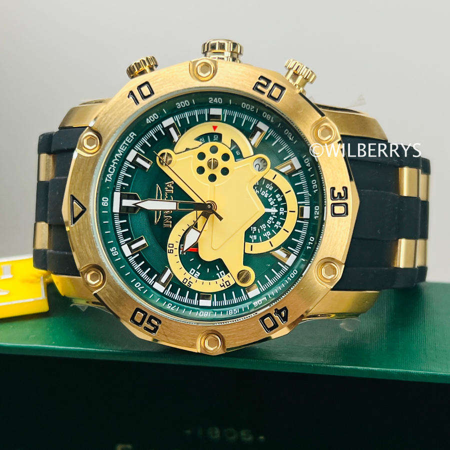 Invicta Pro Diver Scuba 50mm THICK/HEAVY build Gold/Green Chronograph Watch
