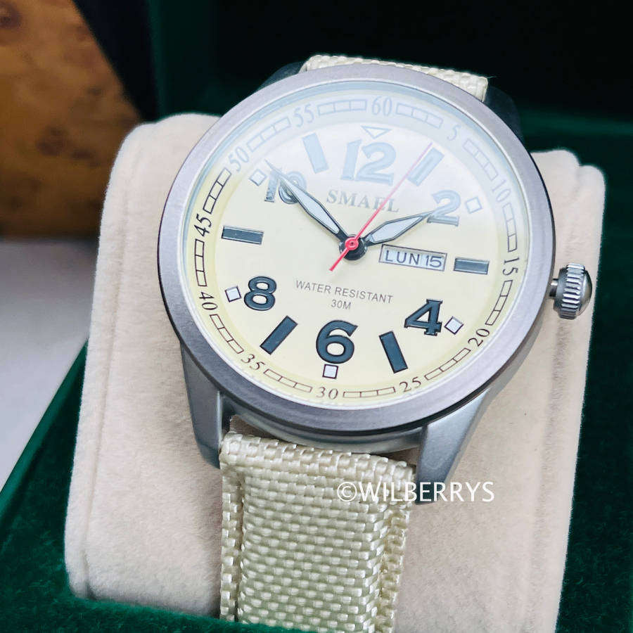 Smael Mens Aviator Classic Date Cream Watch