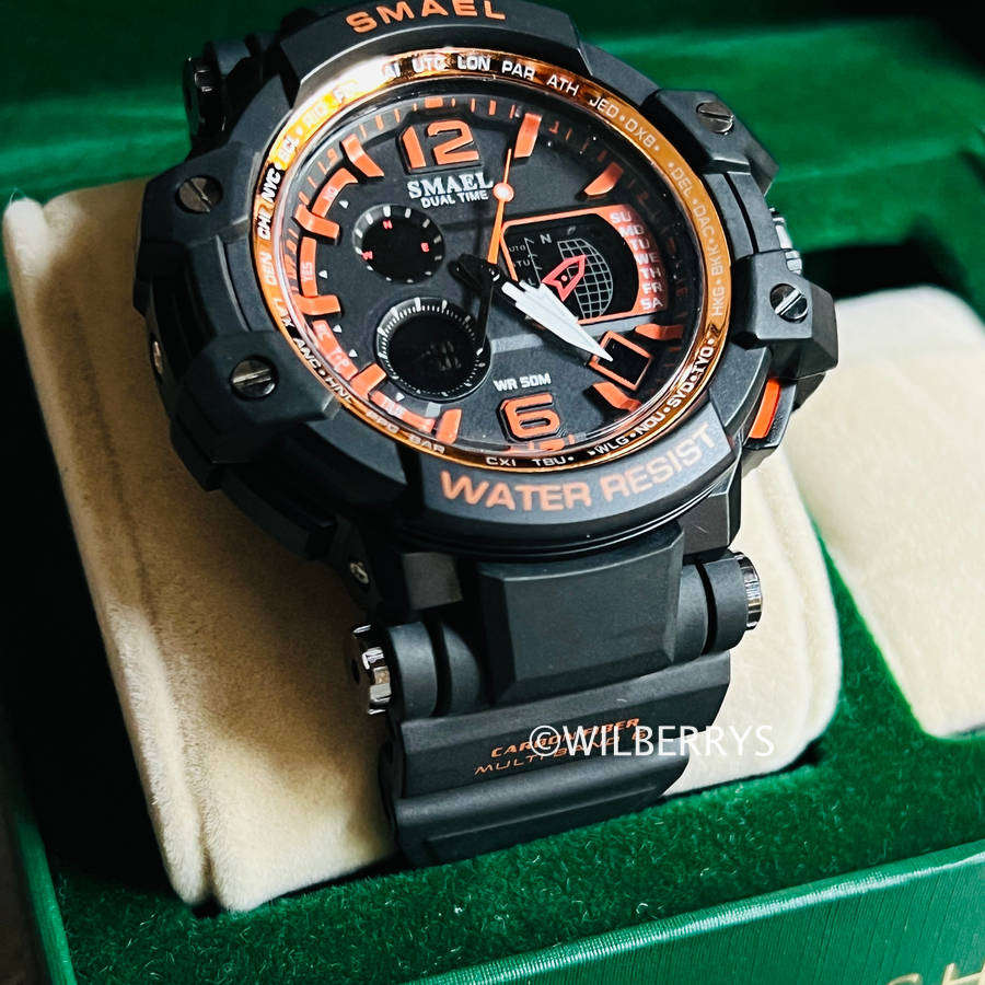 SMAEL Men's Shock Proof MUDMASTER Ana Digi Black/Orange Watch