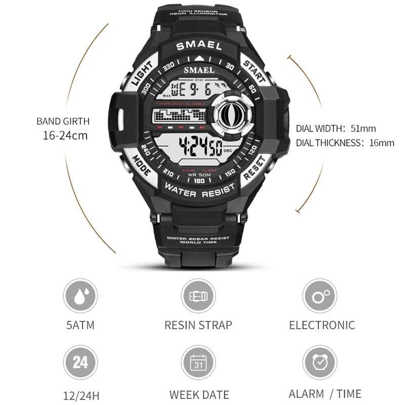 SMAEL Men`s SHOCK PROOF Mens mixmaster 50mm Watch WATER RESISTANT **BRAND NEW**