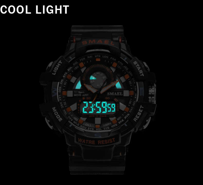 Smael Mens Control Fighter Black / Red Shock Proof Watch