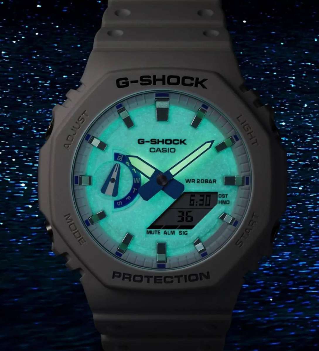 Casio Men's G-Shock Night Glow Blue Phosphorescent Carbon Core 45mm Watch GA-2100 Series