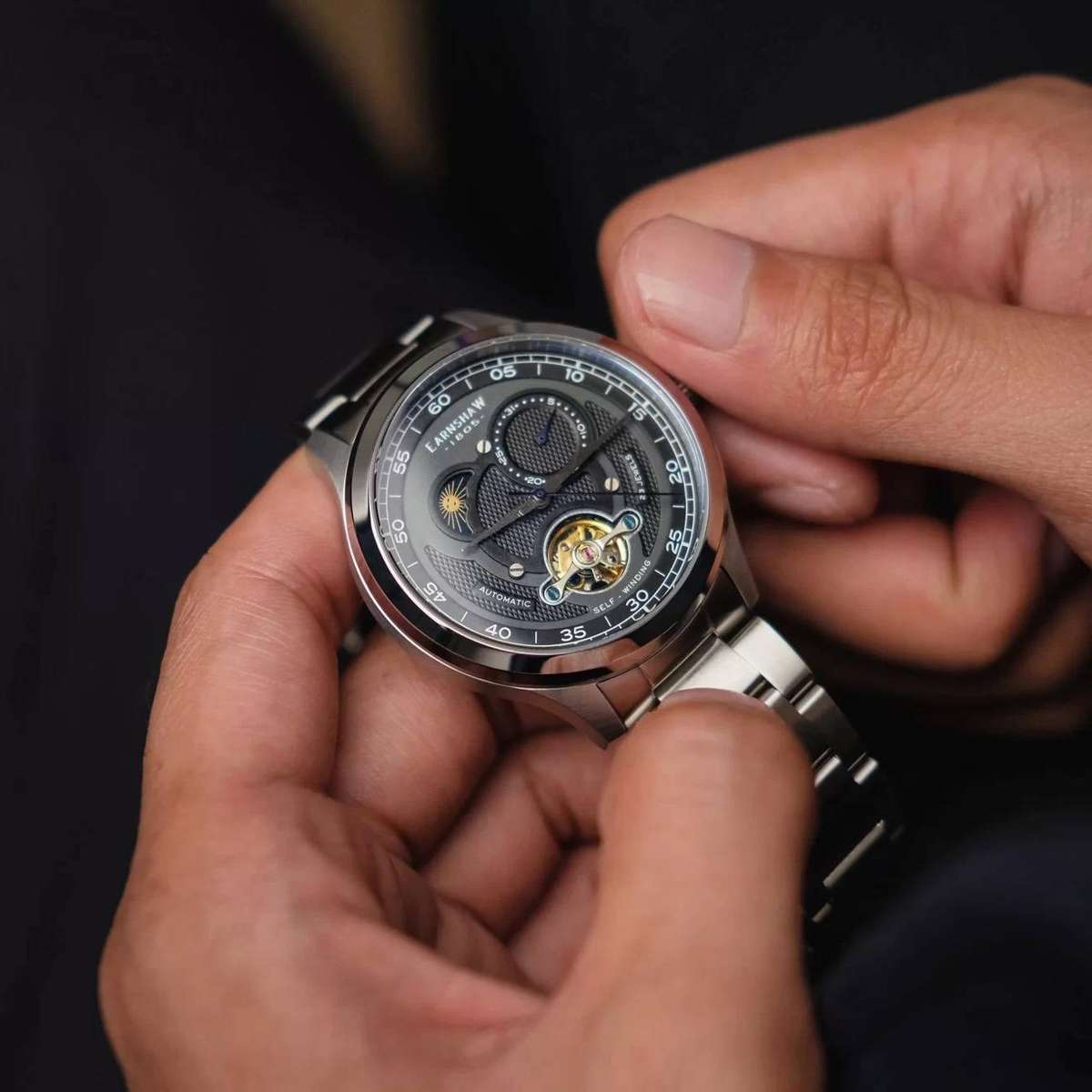 Thomas Earnshaw Duncan Kinetic Automatic Sun and Moon Open Heart Watch