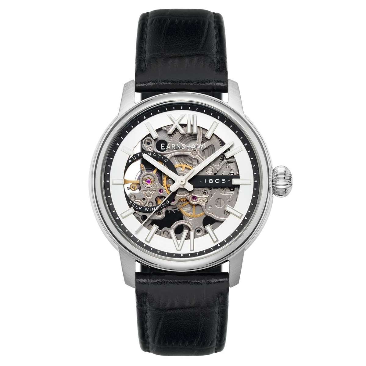Thomas Earnshaw Skeleton Self Wind Skeleton Automatic Genuine Leather Strap Watch