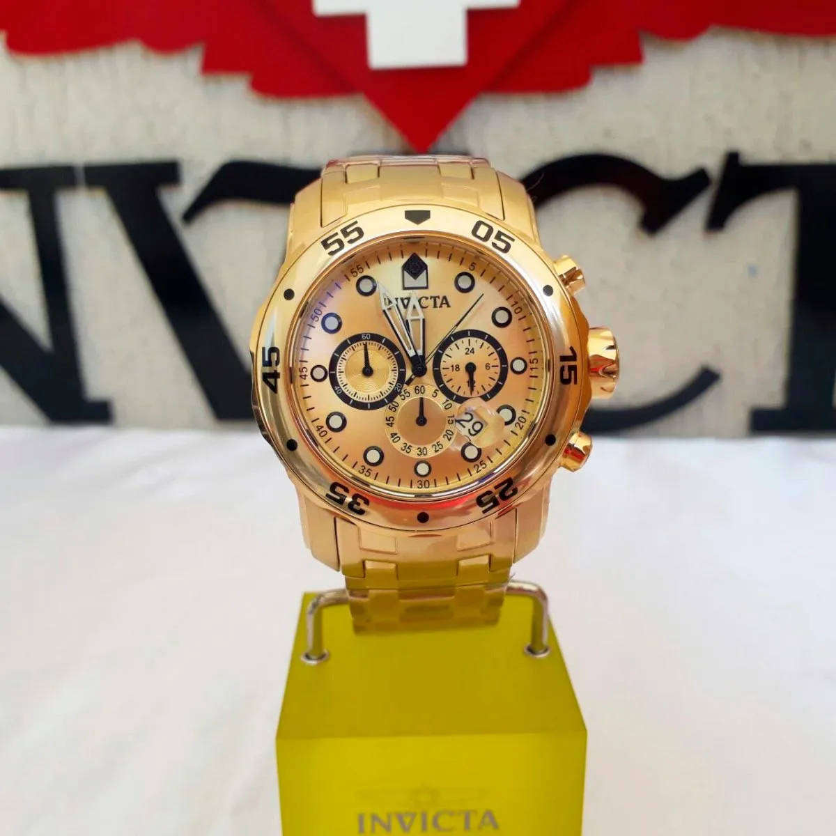 INVICTA Men's Diver Colossus 50mm Chronograph Watch Gold/Champagne