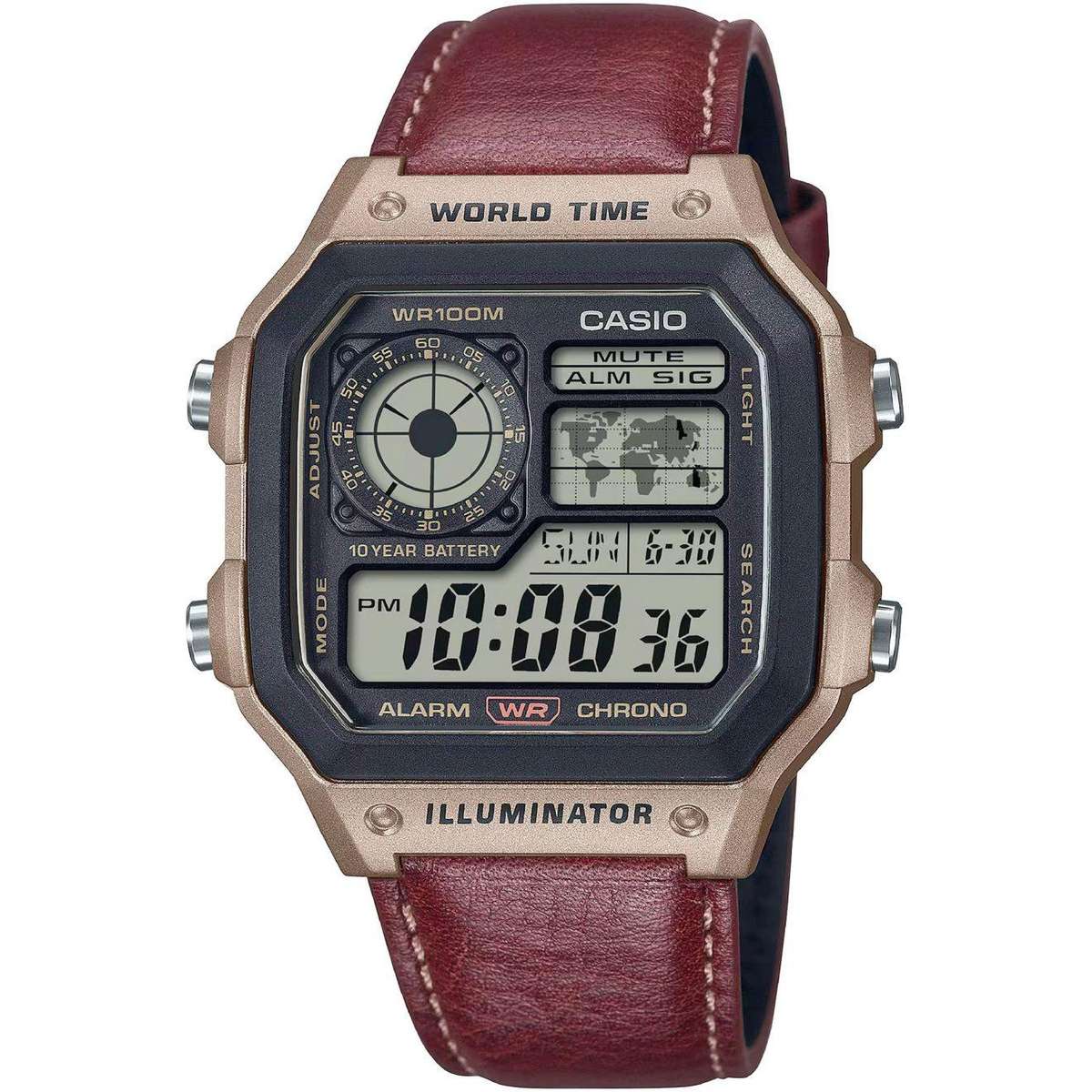 CASIO Mens Illuminator Rare Royale World Time Watch AE-1200WHL-5A