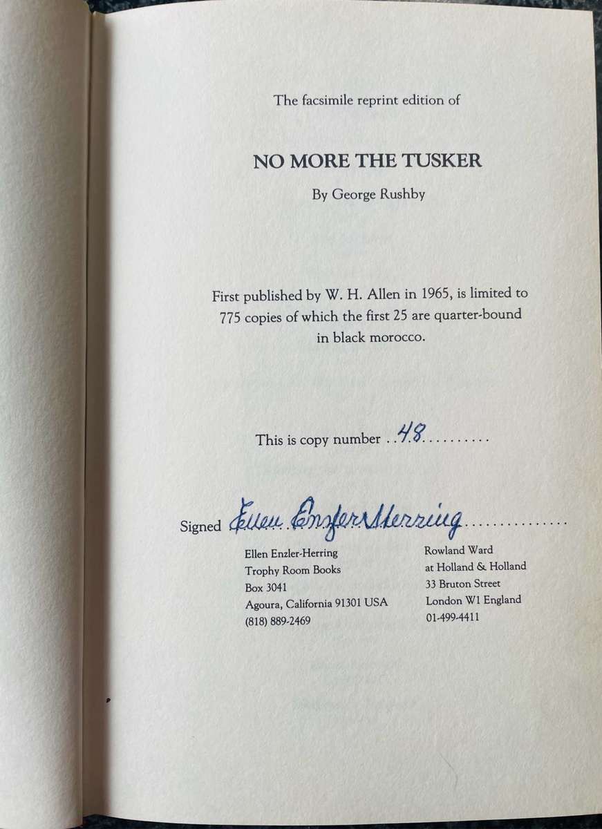 SCARCE! SIGNED & NUMBERED!! "NO MORE THE TUSKER" BY GG RUSHBY