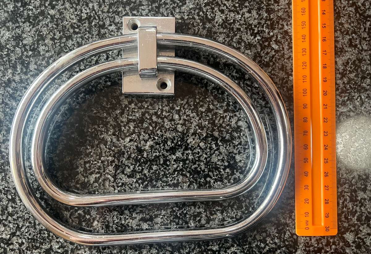 STAINLESS STEEL, ART DECO, DUAL, OVAL, HANGING TOWEL BAR