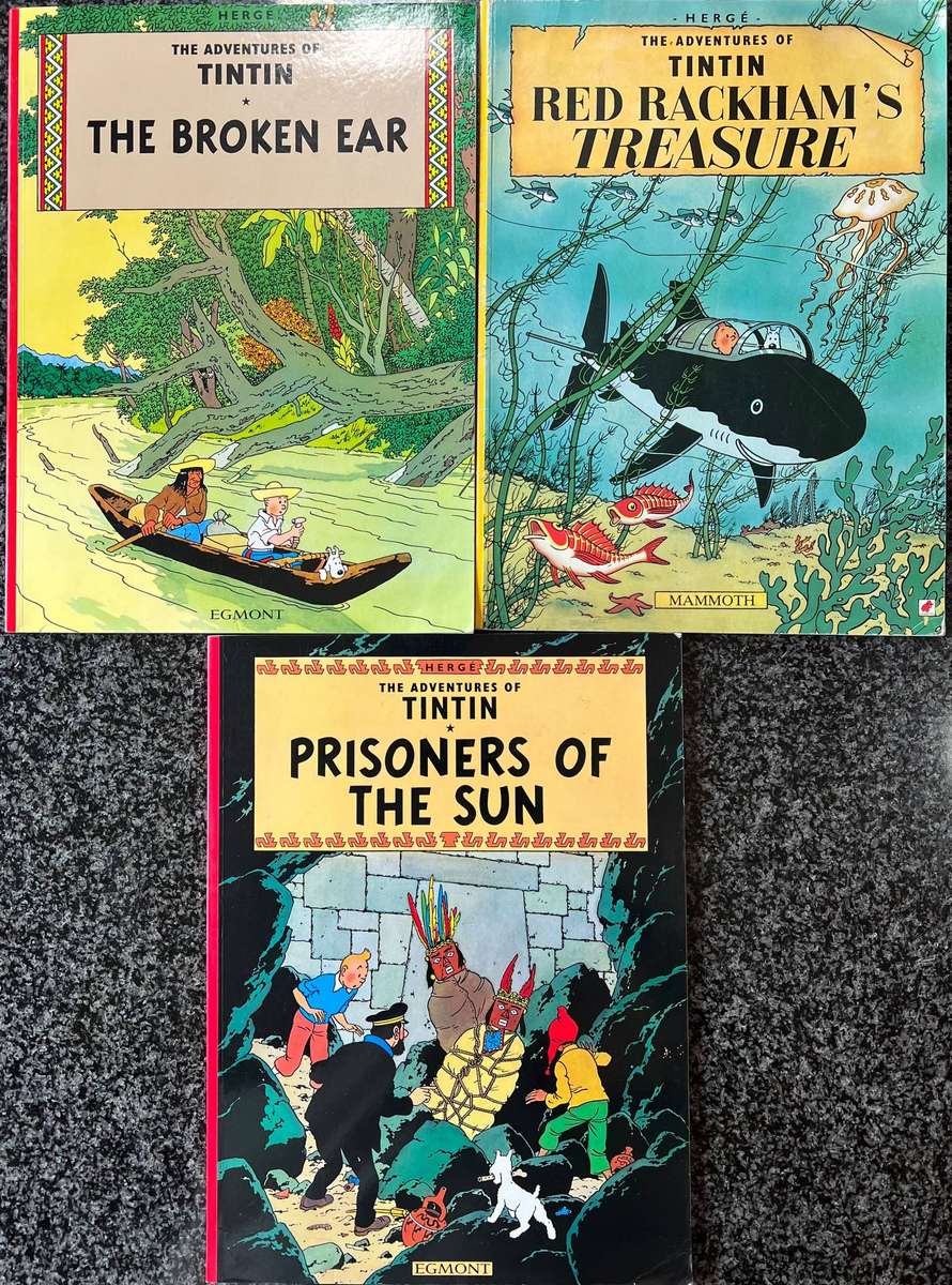 3 ADVENTURES OF TINTIN PAPERBACK COMICS! THE BROKEN EAR, RED RACKHAM'S TREASURE & ...